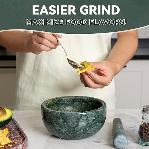 Koville Luxury Marble Mortar and Pestle Set, 7"-4cups Grinder Bowl for Guacamole, Salsa, Pill Crusher, Spice, Herb, Garlic, Nut, Heavy Duty Grinder for Kitchen
