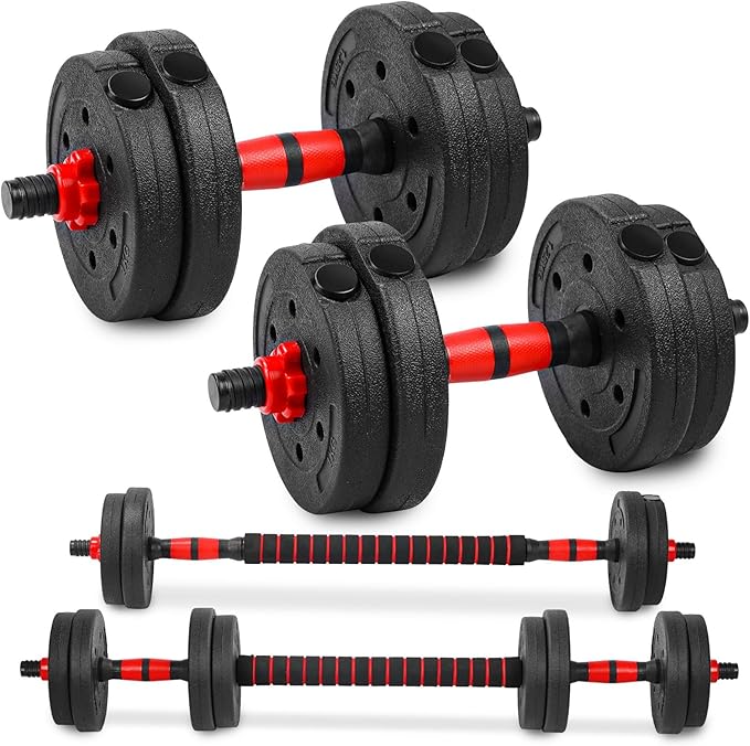 Adjustable Dumbbell Set, 22lbs Free Weights Dumbbells Set, 3 in1 Dumbbells Set Used as Barbell,Push-up Stand, Weight Set f...