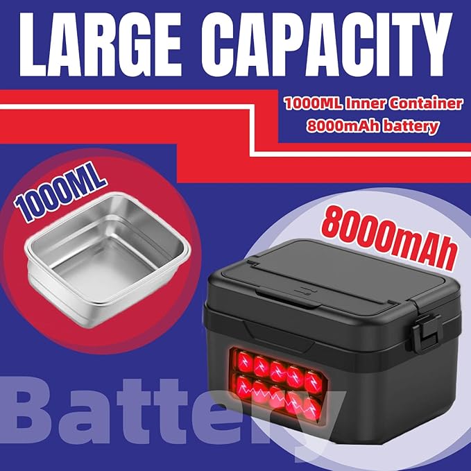 Cordless Electric Lunch Box, 10000mAh Portable Food Warmer with Heating & Keep-Warm Modes, 1/1.5L Capacity, Timer, for Office, Car, Travel