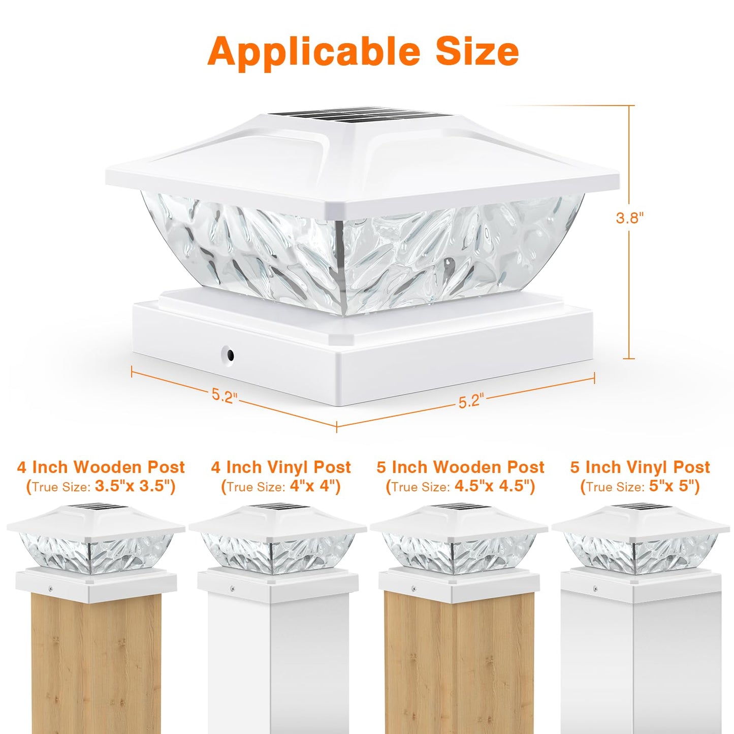 ENSLI Solar Post Cap Lights, 12 Pack, Waterproof, 2 Modes, Fits 4x4, 4.5x4.5, 5x5 Posts, White,