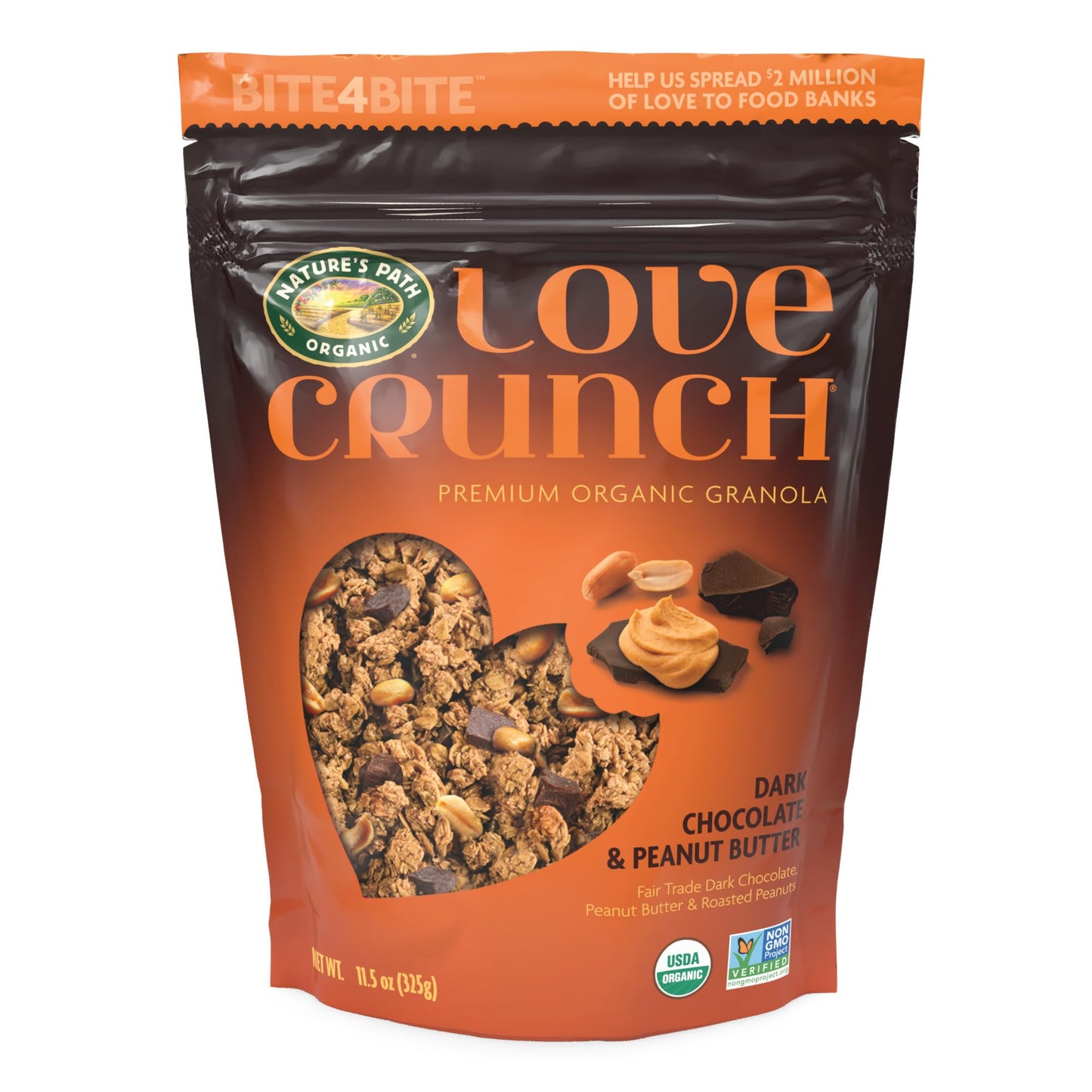 Love Crunch Organic Dark Chocolate & Peanut Butter Granola, 11.5 Oz (Pack Of 1), Non-Gmo, Fair Trade, By NatureS Path
