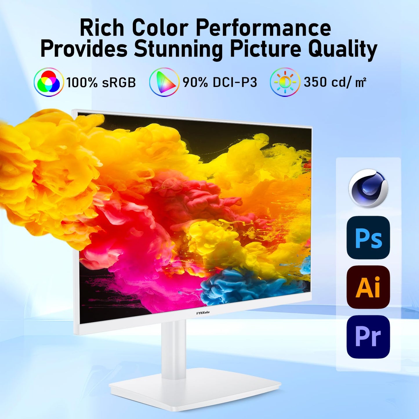 FYHXele 27 inch 4K Gaming Monitor, UHD 3840x2160 Fast IPS Panel Computer PC Monitor, 120Hz, 100% sRGB, FreeSync & G-Sync, HDR 400 Support, HDMI 2.1 & DP 1.4, VESA Mountable-White