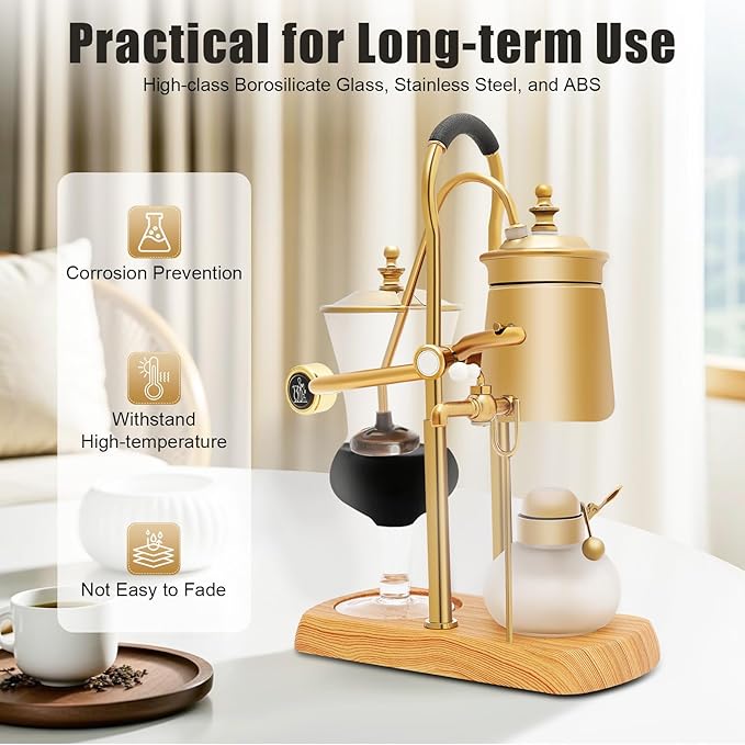 400ml Belgian Siphon Gold Coffee Pot, Vintage Luxury Balance Syphon Coffee Maker, Classic Manual Brew Coffee Brewer