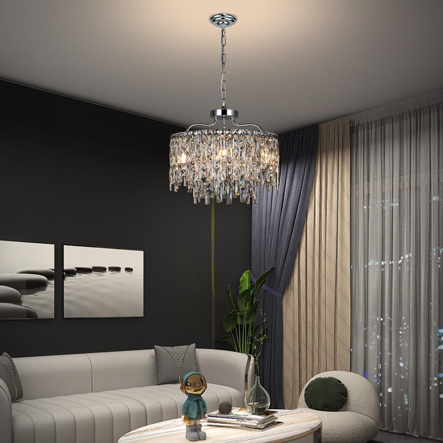 Nisidun Chrome Crystal Chandelier  Modern stylish Round Dining Room Chandeliers Over Table 6 Lights Chrome Ceiling Pendant Lighting For Dining Room Bedroom Entryway Foyer Staircase