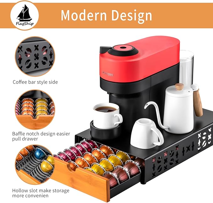 Flagship Vertuo Pod Holder Coffee Storage for Nespresso - Black Metal Fits All Size Vertuo Pods