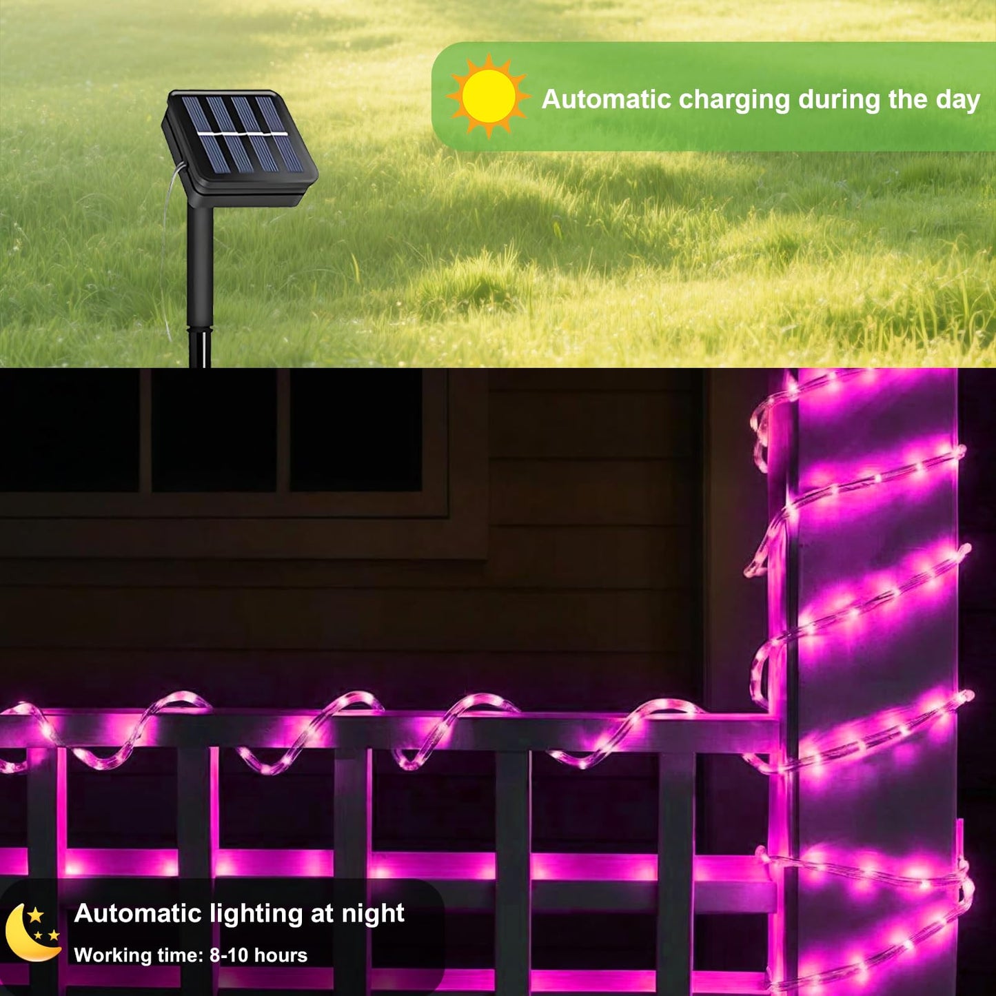 Pink Solar Rope Lights For Outside - 100 Led 33 Ft Solar Powered String Lights Pink Fairy Light With 8 Lighting Modes  Outdoor Rope Light Waterproof For Christmas Wedding Garden Yard Party Home Decor