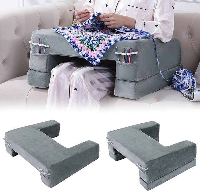 HOMBYS Foam Crochet Pillow for Lap Support, Adjustable Gaming Pillow for Lap, Bed and Sofa, Soft Velvet Lap Desk Pillow, Reading Pillow for Arm Rest, 2 Heights for Different People