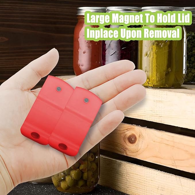 2pcs Canning Jar Opener with Magnets Mason Jar Opener Canning Tool Releases Vacuum Seal on Wide Mouth and Regular Mouth Lids (Red)