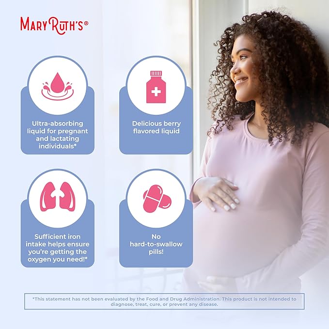 MaryRuth Organics | Liquid Iron Supplement Prenatal & Postnatal for Pregnant & Lactating | Iron Deficiency | Immune Support | Sugar/Gluten Free | Vegan | Non-GMO | 15.22 Fl Oz