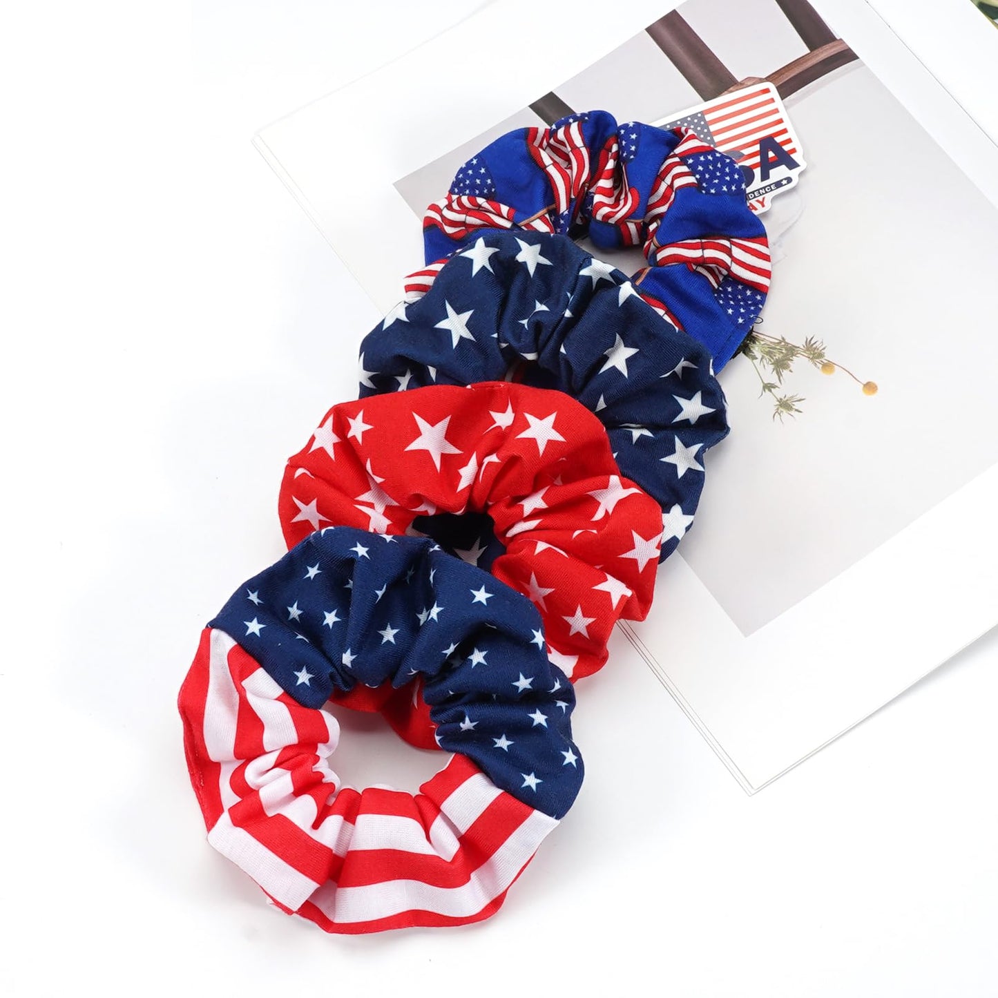 USA American Flag Hair Scrunchies for Women Girls Independence Day Patriotic Red White Blue Hair Ties 4th of July Hair Tie Elast