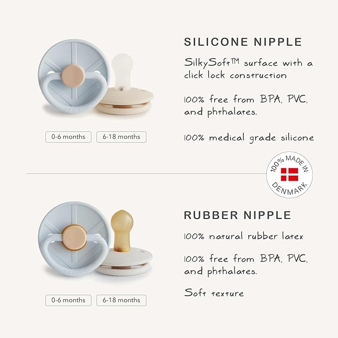 FRIGG Little Viking Natural Rubber Baby Pacifier 2-Pack | Made in Denmark | BPA-Free (Sage/Olive, 0-6 Months)