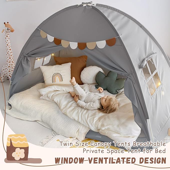 Bed Tent Bed Canopy Bunk Twin Size for Kids, Kids Tent Floor Indoor Privacy Sleeping Tents Dream Tents Indoor Drafty Room, Twin Bed Tents Blackout Space on Bed Tents Canopy Tents