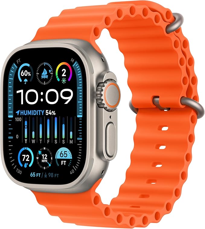 Apple Watch Ultra 2 [GPS + Cellular 49mm] Smartwatch with Rugged Titanium Case & Orange Ocean Band One Size. Fitness Track...