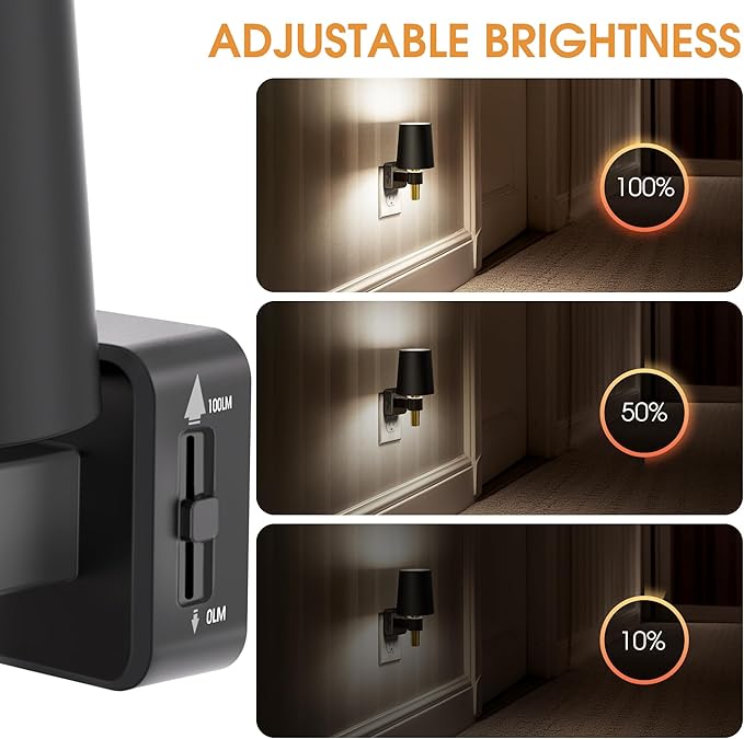 Night Light, Dimmable Night Lights Plug into Wall [2 Pack], Dusk to Dawn Sensor, Daylight White 5000K, 0-100LM, Plug in NightLight, Vintage Night Light for Hallway Bedroom Stairway