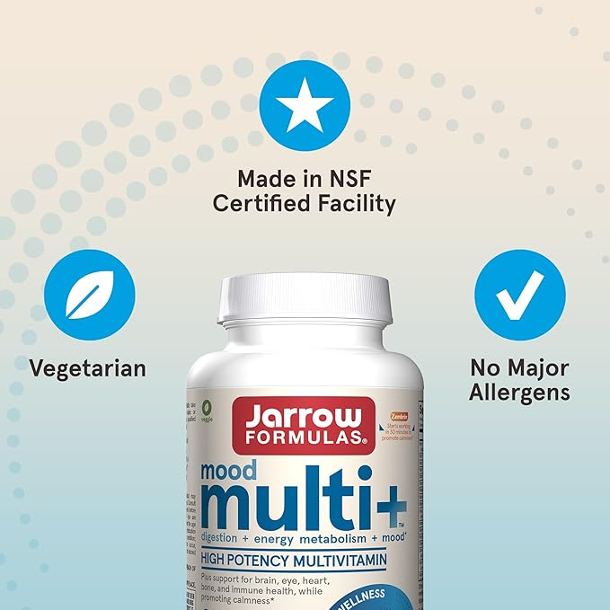 Jarrow Formulas Multi+ Mood Multivitamins for Occasional Stress Resistance, 60 Tablets, 30 Day Supply