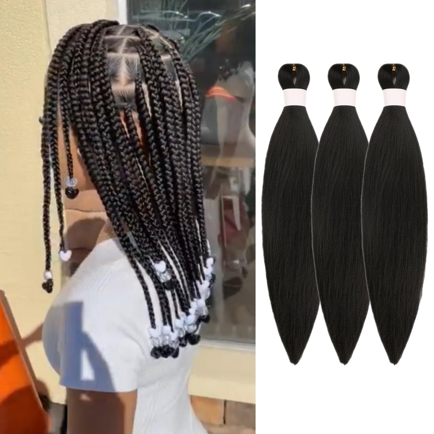 Short Black Braiding Hair Pre Stretched 14 Inch for Knotless Braids Synthetic 1B Braiding Hair for Bob Box Braids (14Inch, Pack