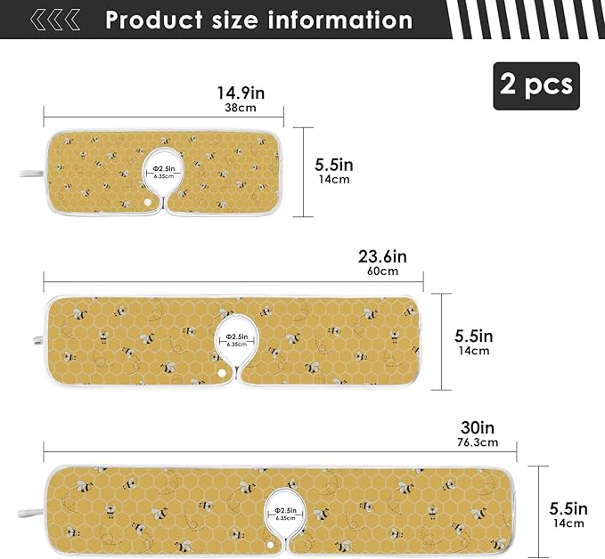 Kitchen Faucet Absorbent Mat,Bees Honey Honeycombs Water Splash Guard for Sink, Faucet Drip Catcher Thicken Sponge Microfiber Faucet Water Catcher Mat Sink Absorbent Mat for Kitchen 30x5in 2 Pack