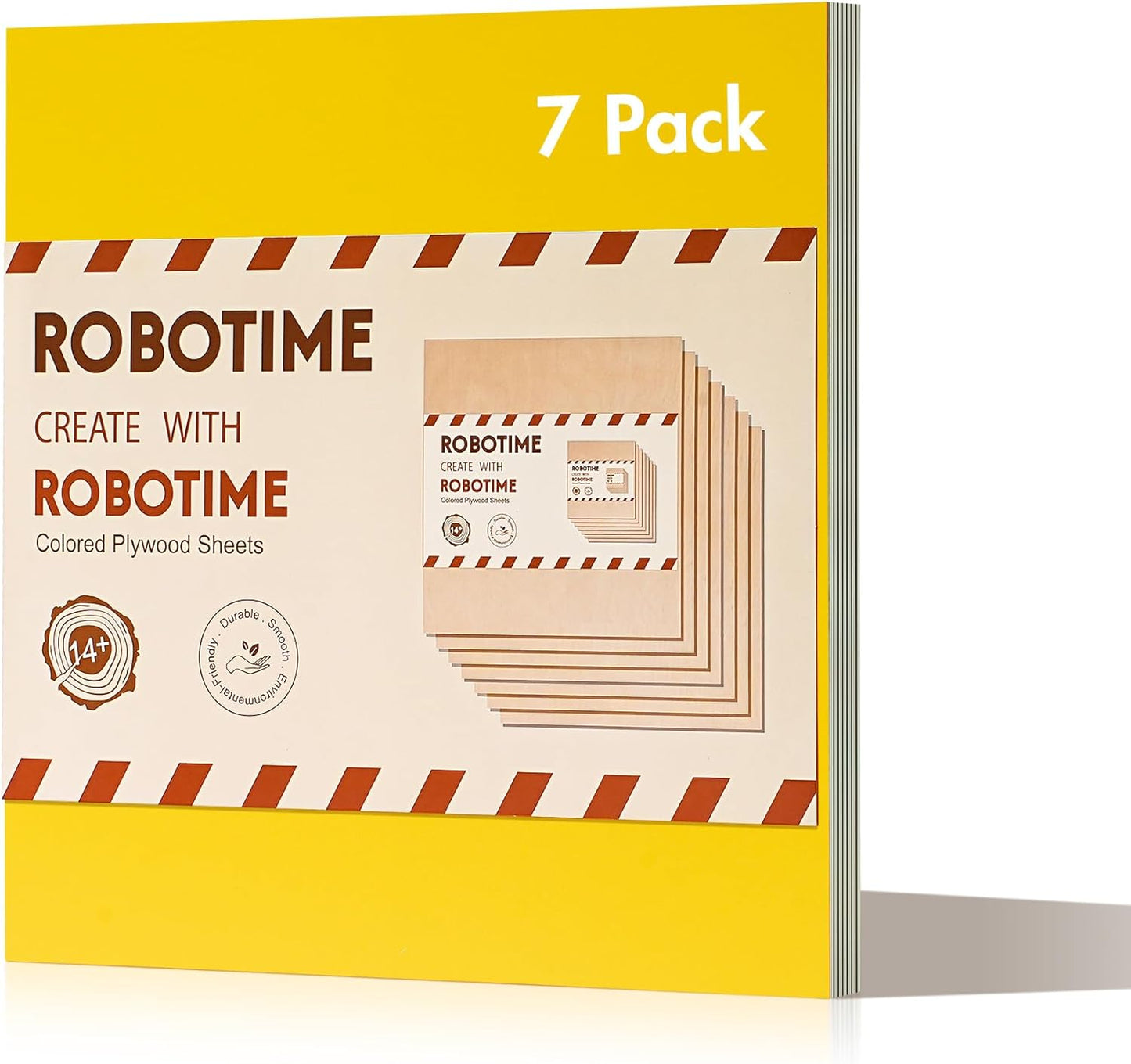 ROBOTIME 7-Pack Double-Sided Colored Basswood Sheets 1/8" - 12 x 12 x 1/8 Inch - Roller-Coated Solid Color 3mm Craft Wood Boards for Laser Cutting, Engraving & Wood Burning - Yellow