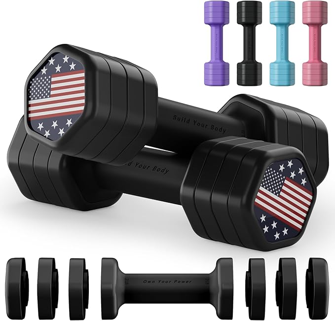 Zempox Adjustable Dumbbell Set of 2, 4 in 1 Hand Weights for Women at Home, 5 lb Weights Dumbbells set of 2, Each 2lb 3lb ...