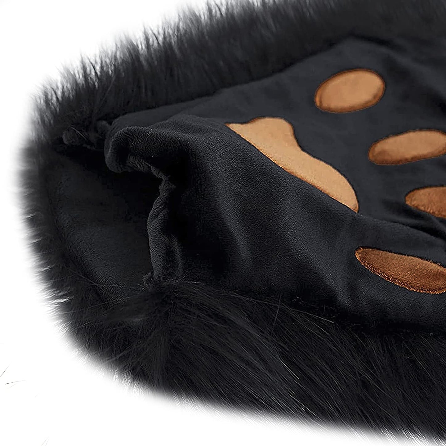 Fuzzy Faux Fur Paw Gloves, Women Men Halloween Costume Bear Cat Claw Mittens Cosplay Party Wolf Dog Paw Gloves Dress Up Props Winter Thick Warm Plush Half Finger Mitts Hand Warmer Black
