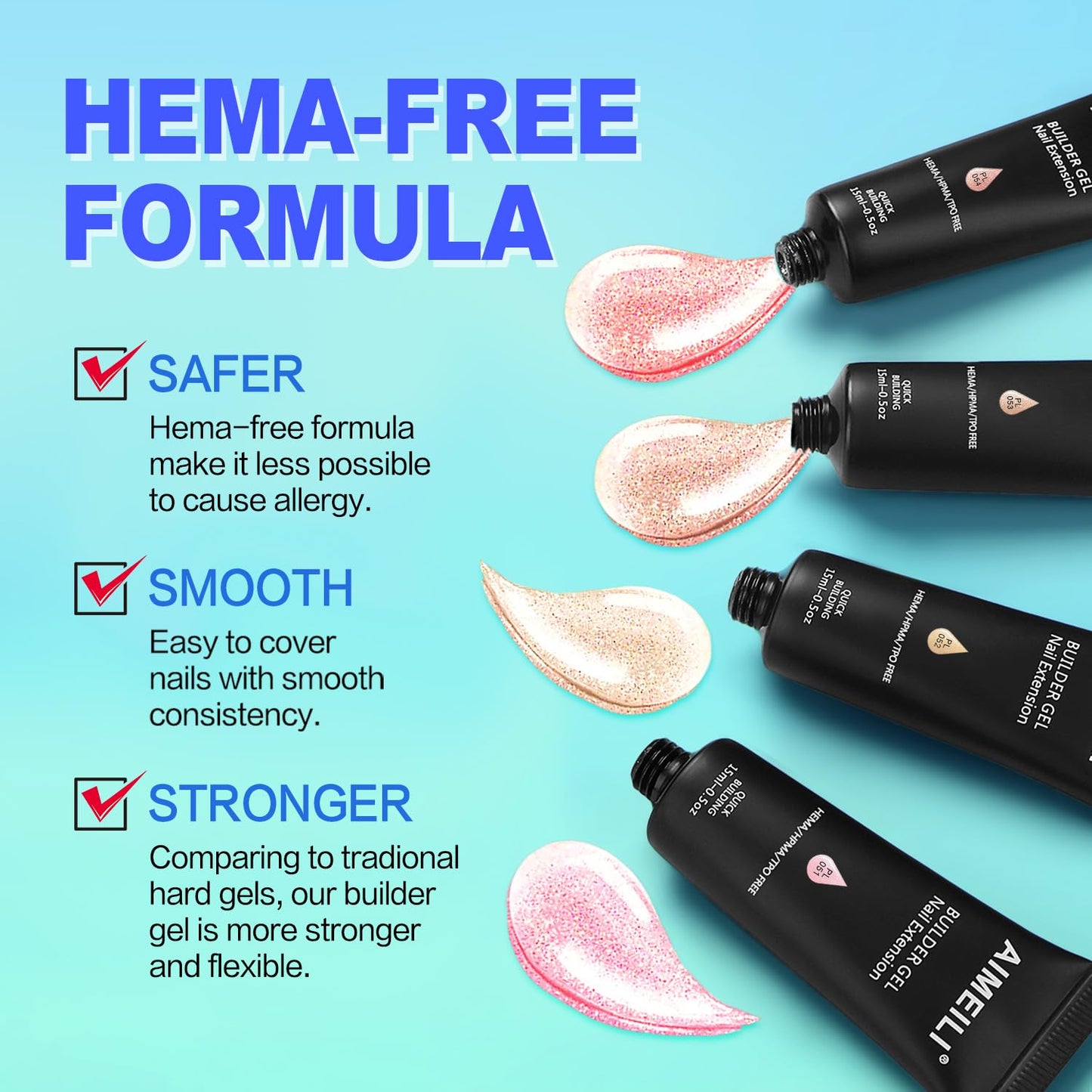 AIMEILI Poly Nail Extension Gel Builder Nail Gel Hema Free Nail Enhancement Nail Art Design DIY Salon Gift for Women - 054