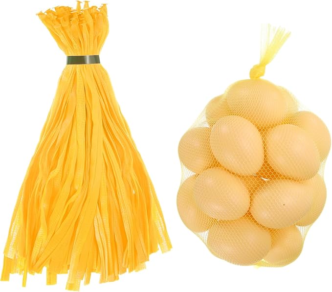 uxcell 100Pcs Reusable Produce Mesh Bags, 35cm Mesh Plastic Netting, Stretchable Egg Hatching Bags for Fruit Vegetable Storage, Yellow
