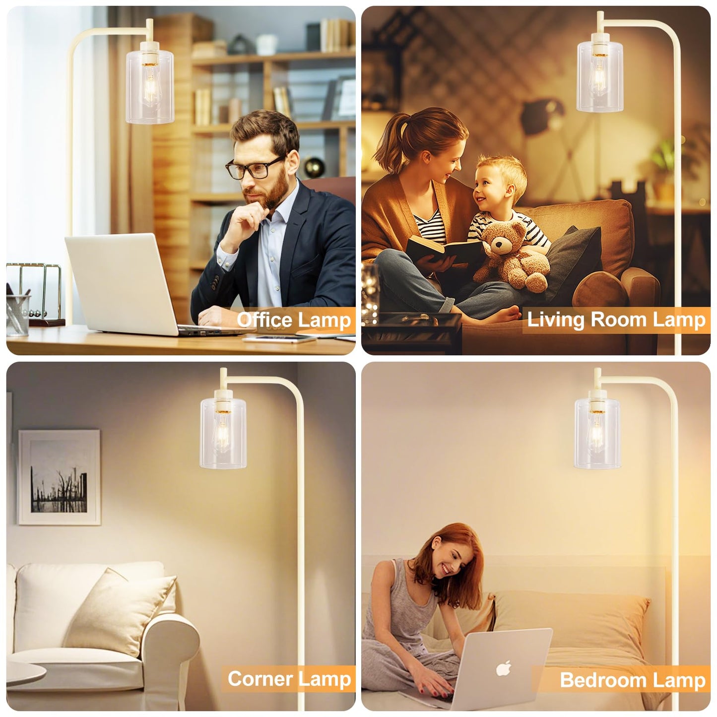 DINGLILIGHTING Floor Lamp - Light Gold Metal with Clear Glass Shade - Model WSFLL005-LG - Modern Design for Living Room and Office