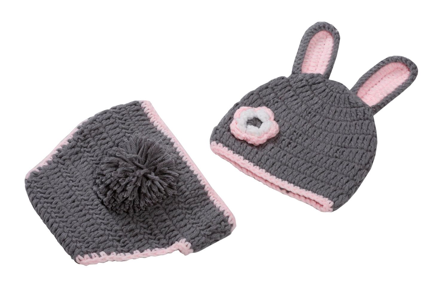 Matissa Newborn Baby Girl/Boy Crochet Knit Costume Photography Prop Hats Outfits (Grey Rabbit)