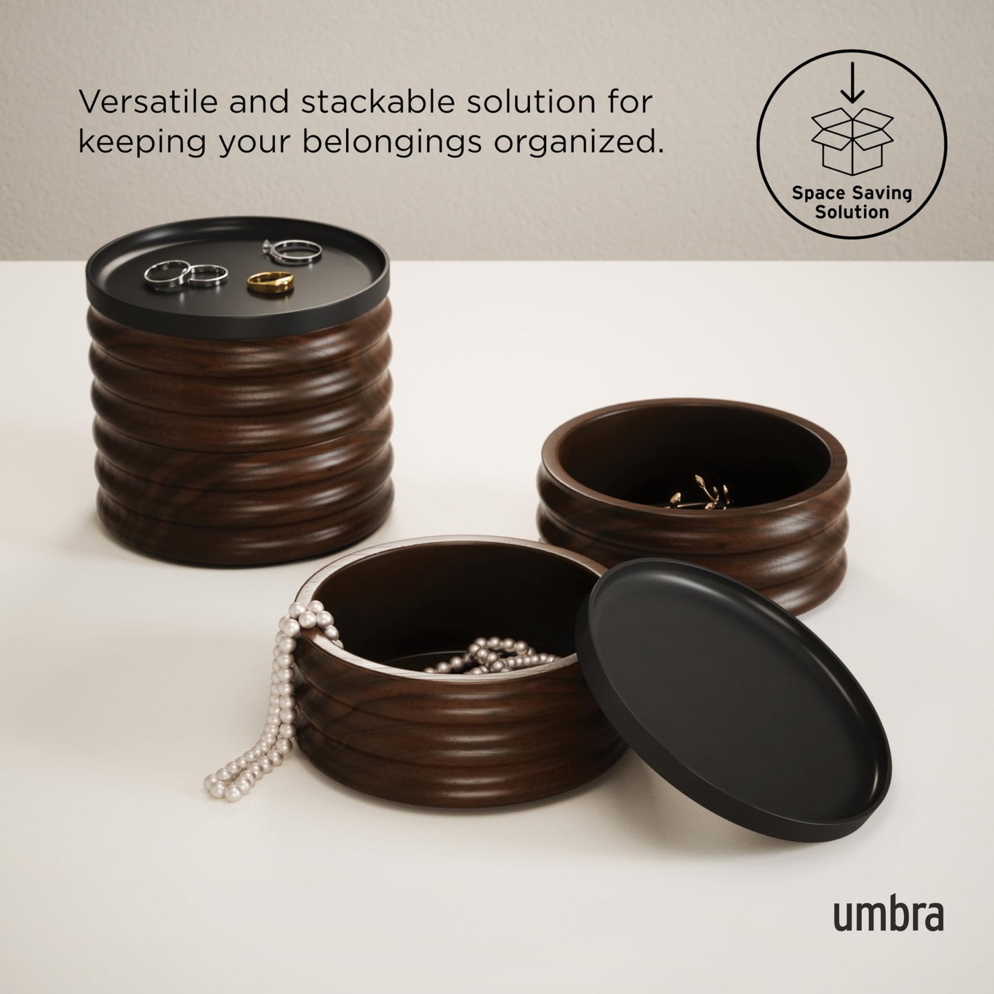 UMBRA Tesora Wood Jewelry Box, Black/Walnut