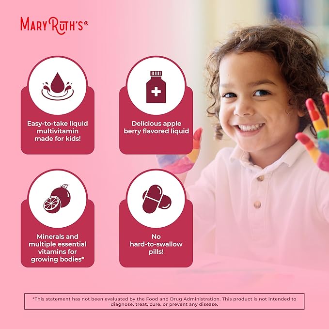 MaryRuth's Liquid Multivitamin (Apple Berry) & Nighttime Multimineral (Peaches & Cream) for Kids | Clean Label Project Verified® | Vitamins for Energy, Muscle Relaxation, & Overall Wellness | Vegan