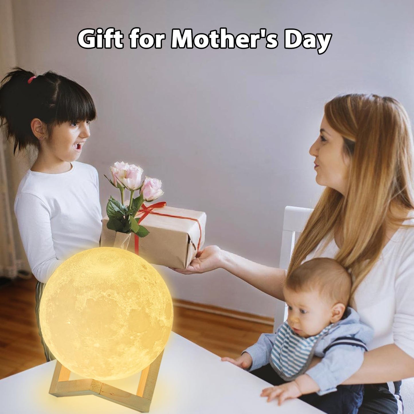 Balkwan Moon Lamp 5.9 inches 3D Printing Dimmable Touch Control Warm Light Rechargeable Home Decor Model Balkwan-059