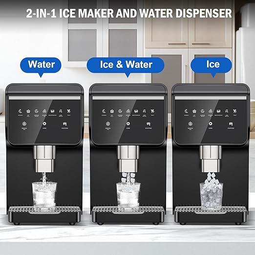 Nugget Ice Maker Countertop 50 LBS/Day, 5 LBS Ice Bin, Water Dispenser Countertop, Soft Chewable Pellet Ice Maker Machine Stainless Steel, Nugget Ice Machine for Home Bar Kitchen Office, Self-Cleaning