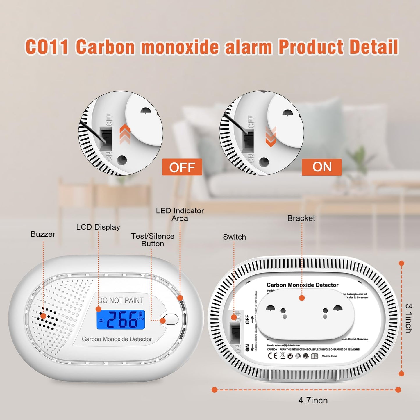 Carbon Monoxide with 10-Year Battery, Digital LCD Portable CO Alarm (2 Piece)