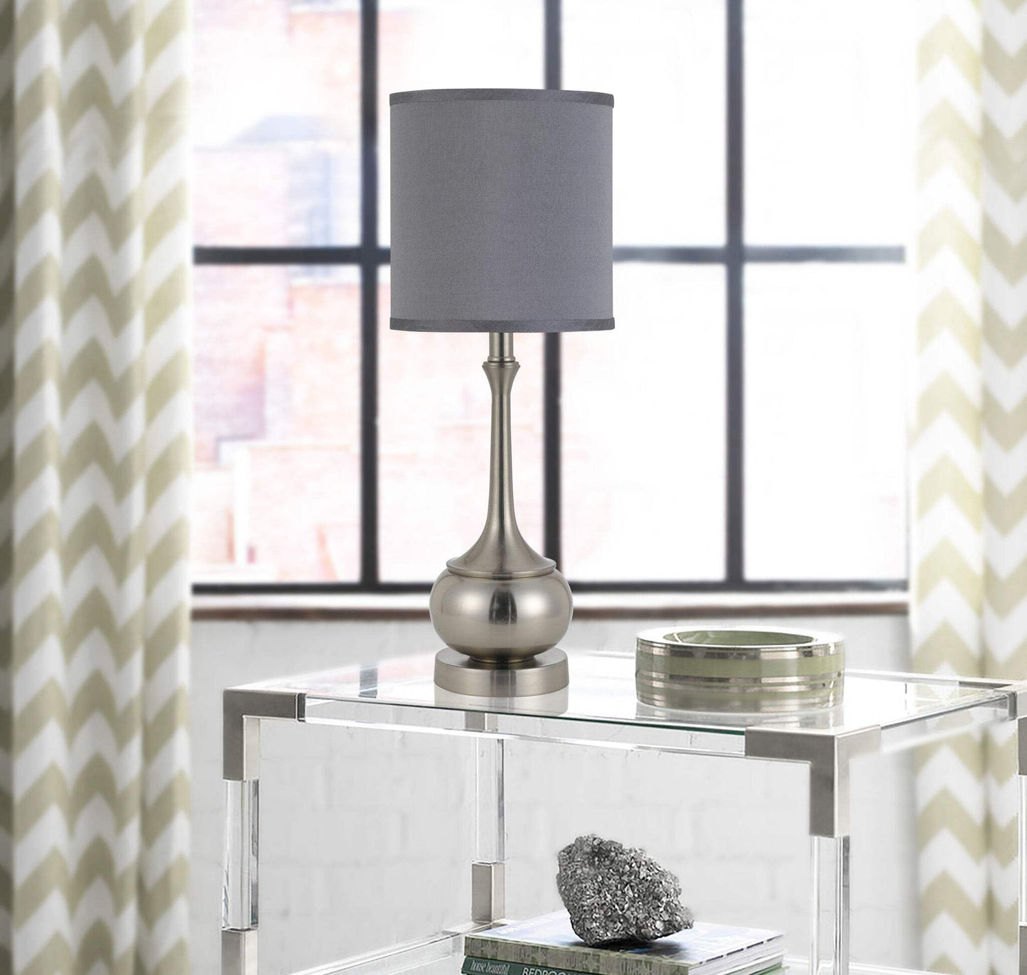 Homeroots Nickel Metal Table Lamp With Taupe Cone Shade - 25 In., Model 524684