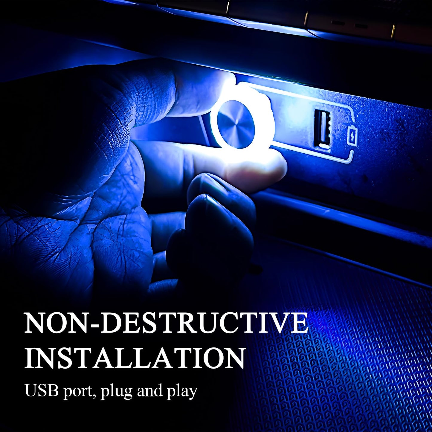 Hovom 4Pcs Usb Led Car Interior Atmosphere Lamp  Portable Mini Car Led Night Light Decoration  Plug-In Usb Automotive Ambient Lighting Kit  Universal For Cars Suvs Trucks Rvs (Blue)