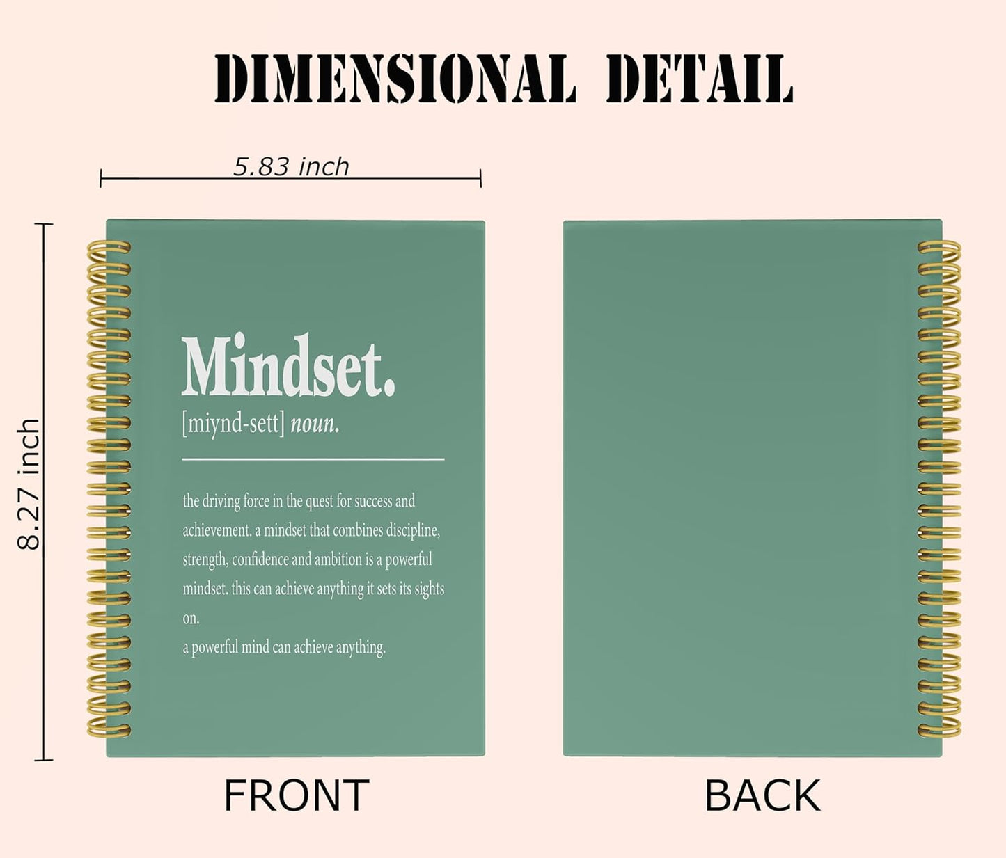 Knibeo Mindset Inspirational Notebooks Journal - Anti Anxiety Notebook, 5.5×8.3 Inch Inspirational Spiral Bound Notebook with 164 Pages, College School Supplies(green)