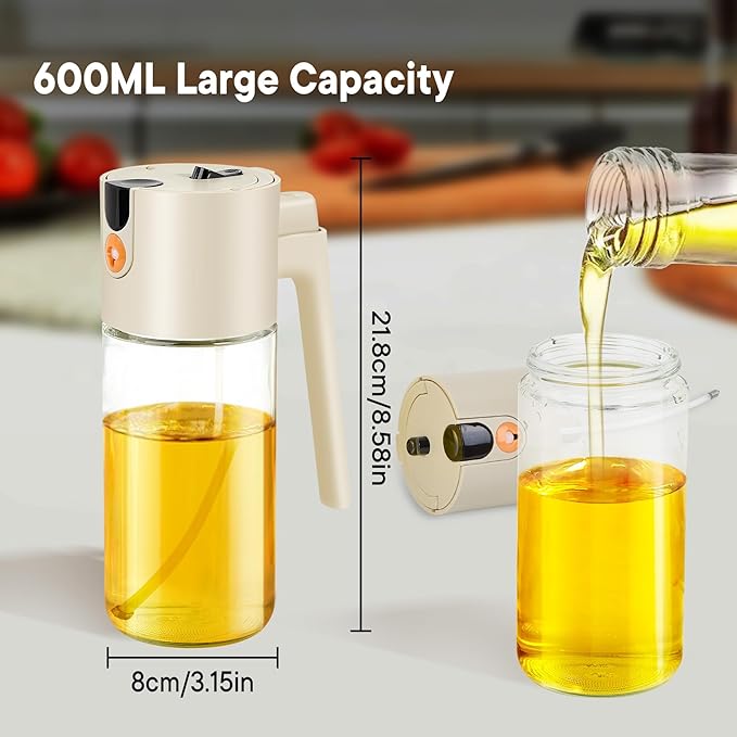 Oil Sprayer for Cooking with Leak-Proof Seal, One Touch Mist - 17oz Kitchen Oil Dispenser Bottle for Air Fryer, BBQ, Baking, Salad(White)