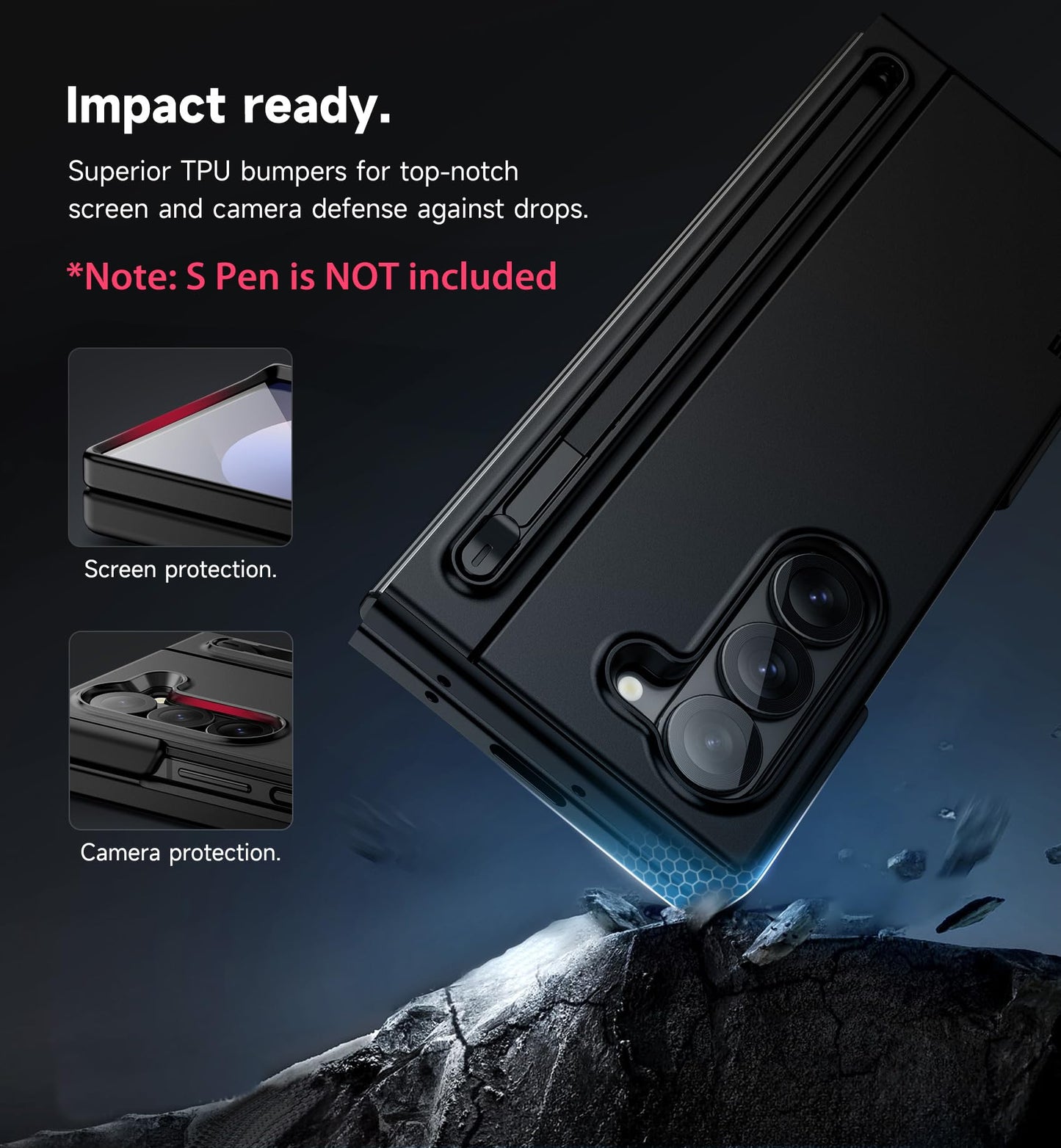 Suritch For Samsung Galaxy Z Fold 6 Case With Kickstand And S Pen Holder [S Pen Not Included], Phone Case For Z Fold 6 2024 -Dar