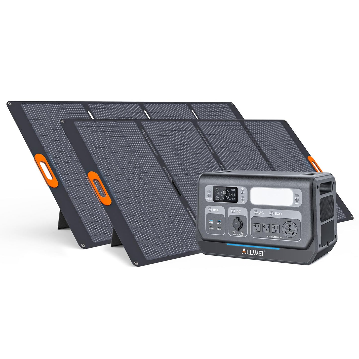 Allwei Lifepo4 Solar Generator 2400W(Surge 4800W) With 2X 400W Solar Panels, 2048Wh Portable Power Station, 4 Ac Outlet, Expanda