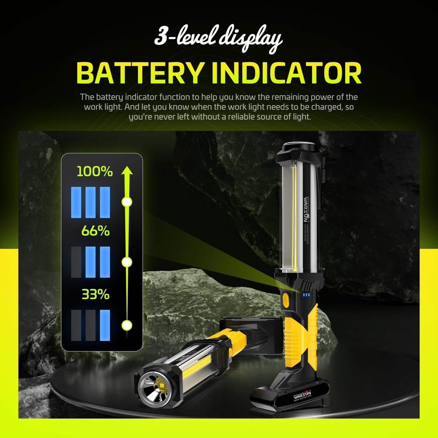 WARSUN Rechargeable COB LED Work Light-Magnetic Hands-Free Trouble Light with Hook, IPX4 Waterproof for Garage Repair, Mens Gifts-Emergency Light Tool for Adults Men Dad (Yellow)