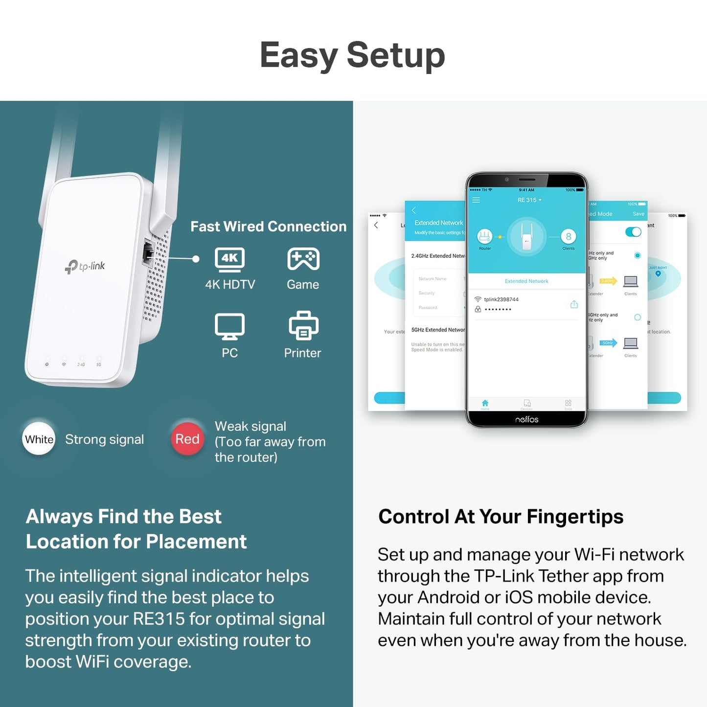 TP-Link AC1200 WiFi Extender, 2023 Engadget Best Budget Pick, 1.2Gbps Signal Booster for Home, Dual Band 5GHz/2.4GHz, Covers Up to 1500 Sq.ft and 30 Devices,Support Onemesh, One Ethernet Port (RE315)
