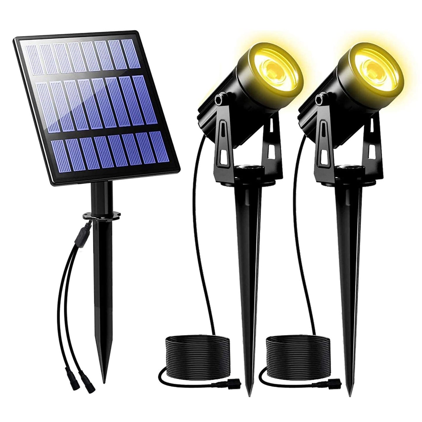 T-SUNUS Solar Landscape Spotlights, 2W Warm White, IP65 Waterproof, 9.8ft Cable, Aluminum, Model TS-S4202, Yellow, 2-IN-1