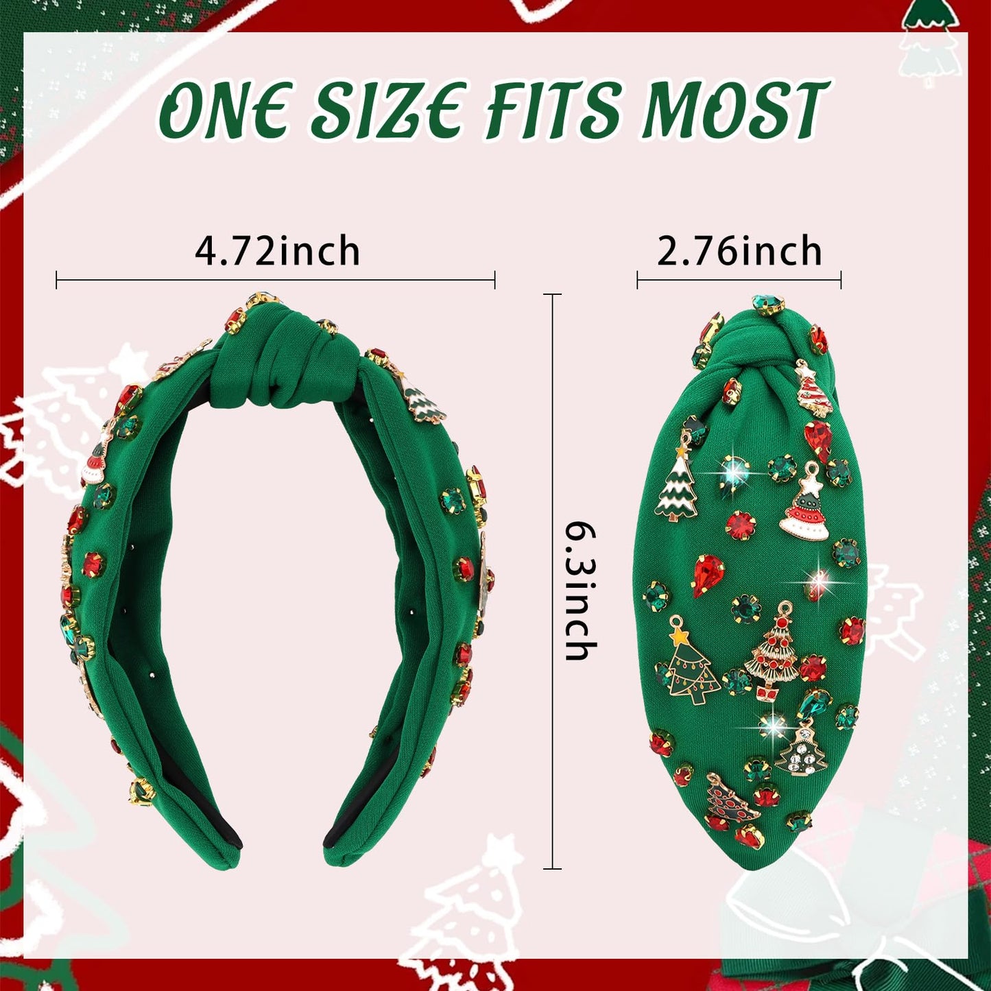 YARIEW Christmas Headbands for Women Christmas Tree Jeweled Crystal Xmas Head Band Hair Accessories Holiday Decorations (1 Count