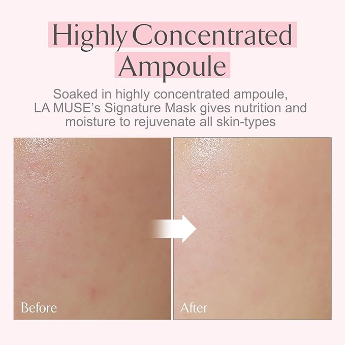 LA MUSE Biocellulose Signature Face Mask(5ea) | Deep Hydrating, Tightening & Firming Care for Skin Repair | Rejuvenating & Moisturizing | Cooling & Soothing Sensitive Skin | Face Mask Korean Skin Care