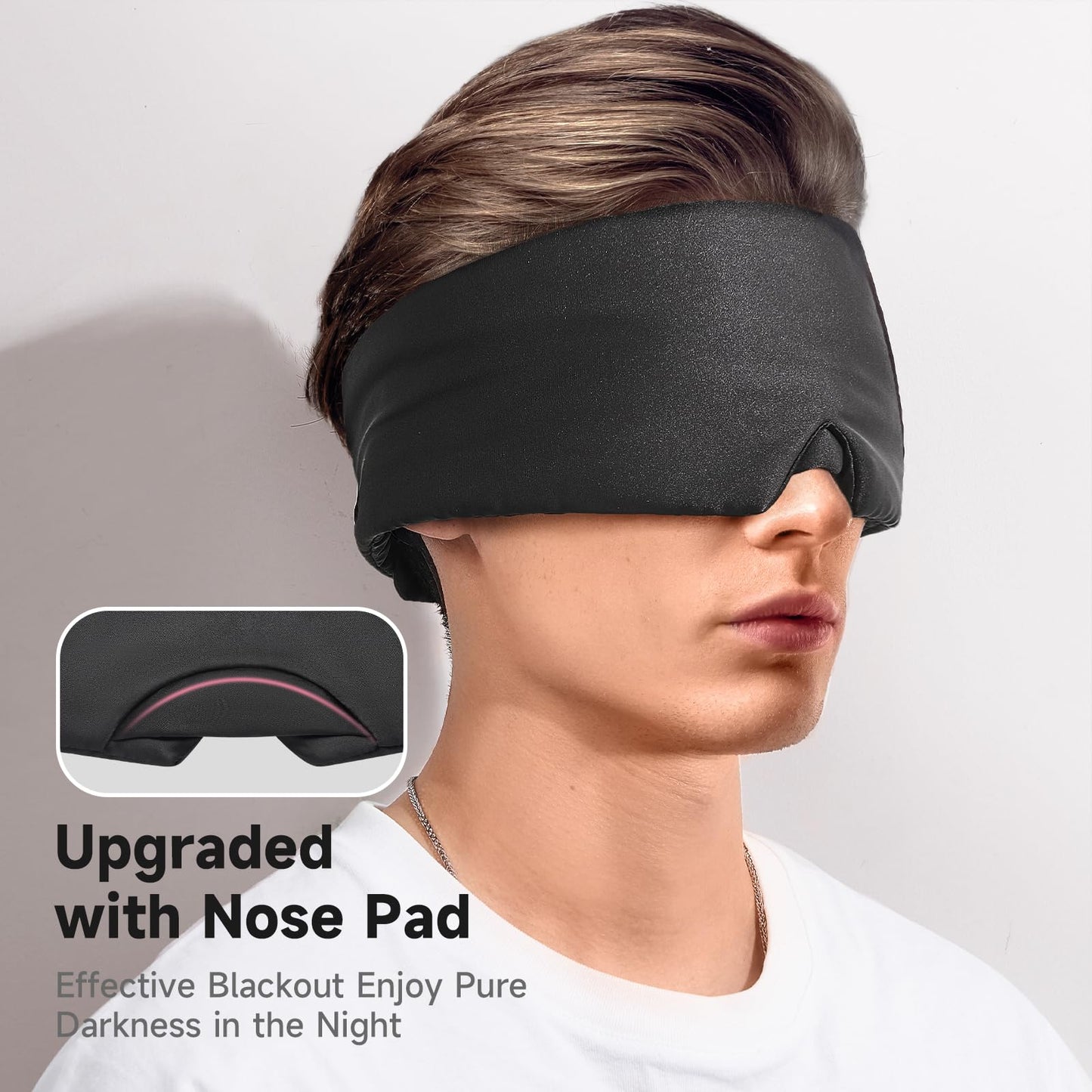 Umisleep Soft Sleep Mask, Blackout Eye Mask for Side Sleepers, Comfortable Sleep Mask for Women Men, Satin Eye Masks for Sleep with Wide Band, Sleeping Mask, Blindfold, Black