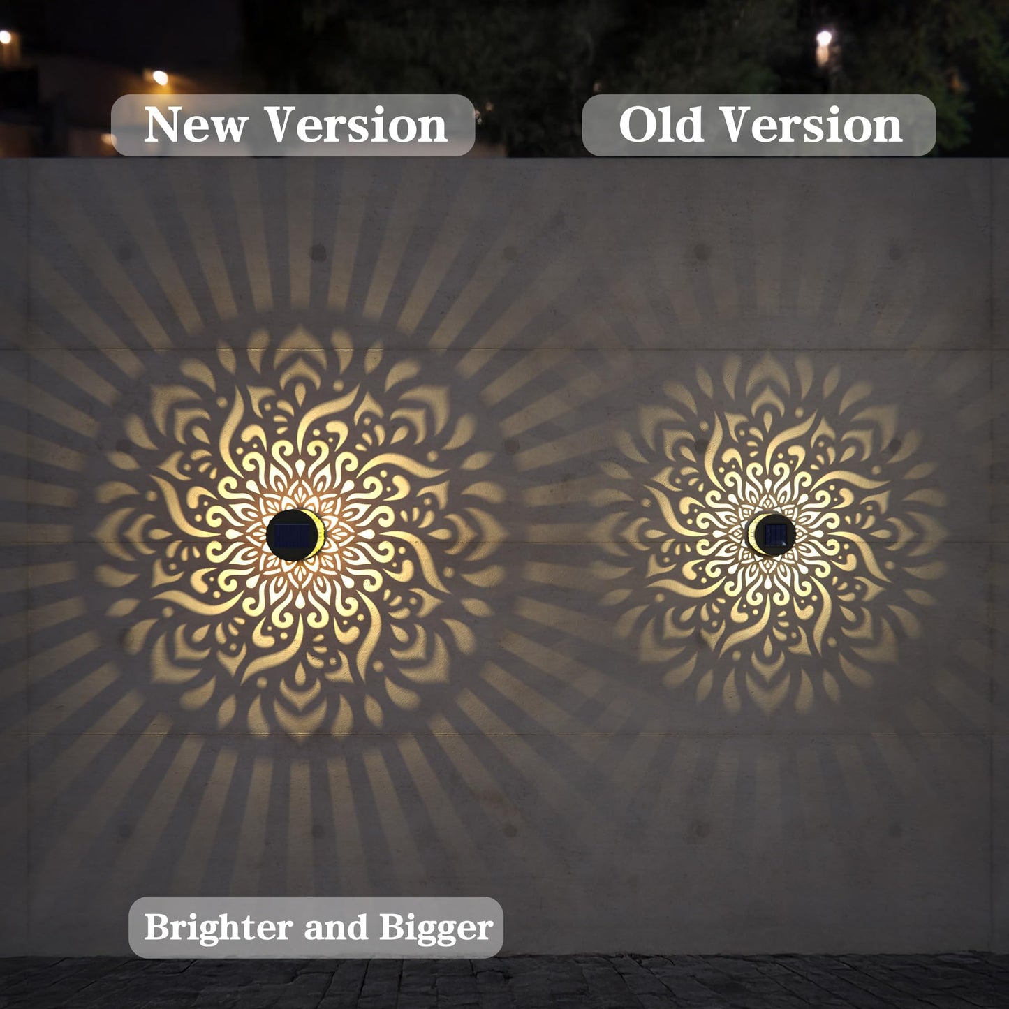 gardencave Solar Fence Lights - 2 Pack Metal Waterproof Mandala Theme for Outdoor Wall Deck Patio Decor