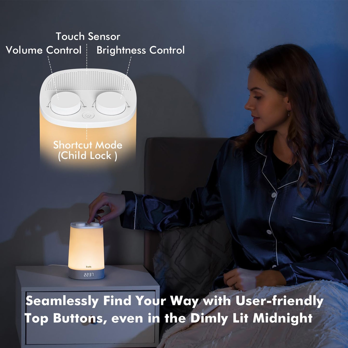 Evaife Baby Sound Machine, Nursery Night Light for Kids, Alarm Clock, White Noise Machine for Sleeping, OK to Wake Clock for Toddlers, APP Control, Fan Rain Wave, Sleep Trainer