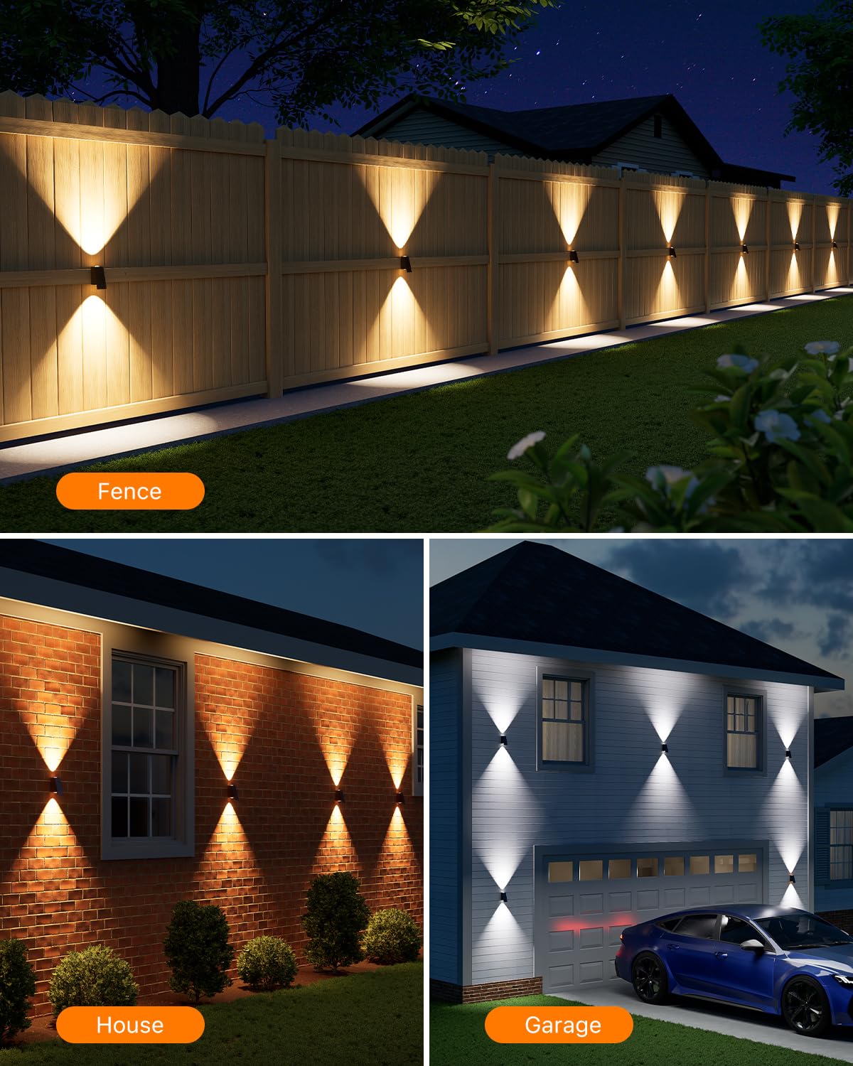 8 Pack Solar Powered Fence Lights Outdoor (Warm/Neutral/Cool White) Waterproof Up And Down Wall Mount Led Decorative Lamp For Outside Patio  House  Backyard  Porch  Deck  Garden With 3 Lighting Modes