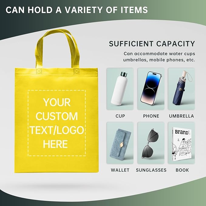 Custom Tote Bags Set of 50, Bulk Pack Grocery Shopping Travel Business Activities advertisement Reusable Bag
