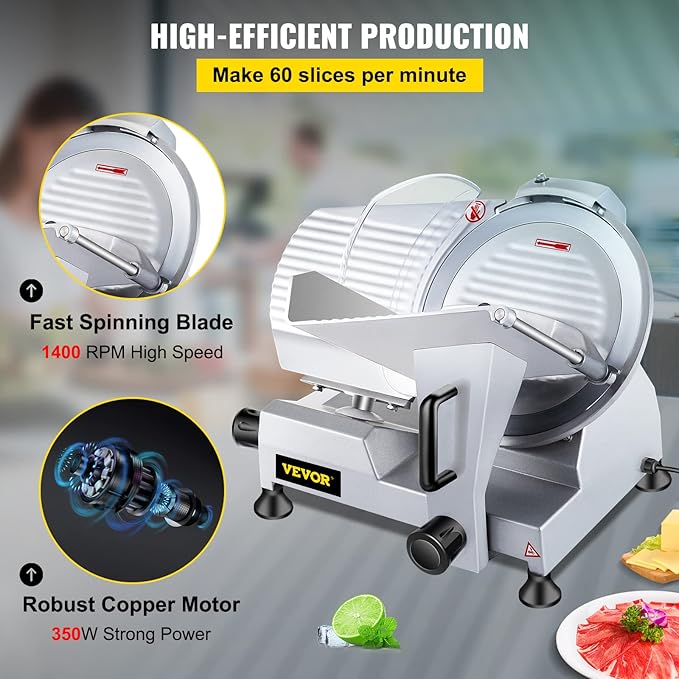 VBENLEM Commercial Meat Slicer,12 inch Electric Meat Slicer Semi-Auto 320W Premium Chromium-plated Steel Blade Adjustable Thickness, Deli Meat Cheese Food Slicer Commercial and for Home use,Sliver